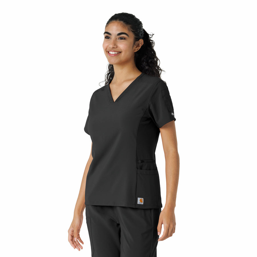 Force Cross-Flex Women's Knit Panel Scrub Top Black side view