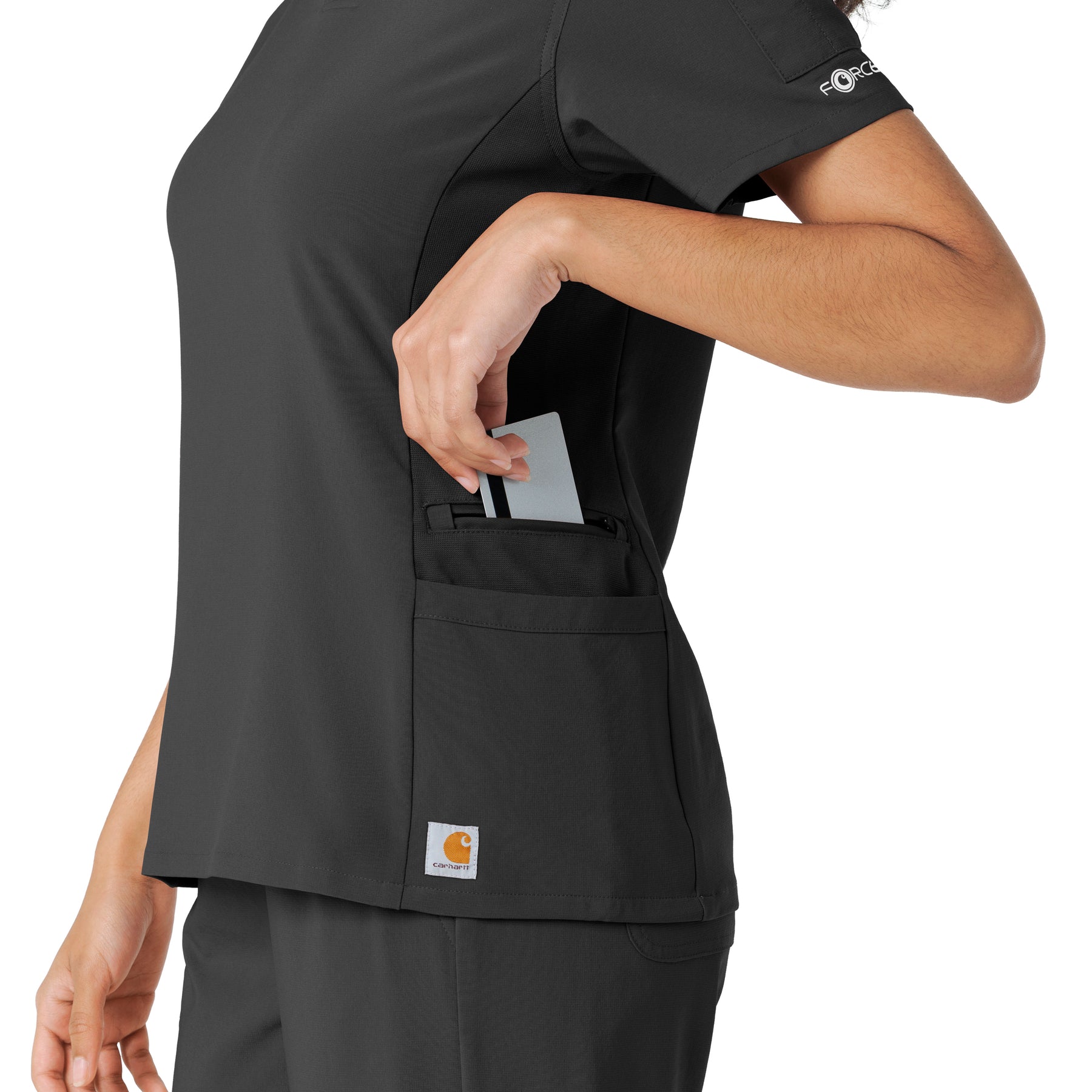Force Cross-Flex Women's Knit Panel Scrub Top Black hemline detail