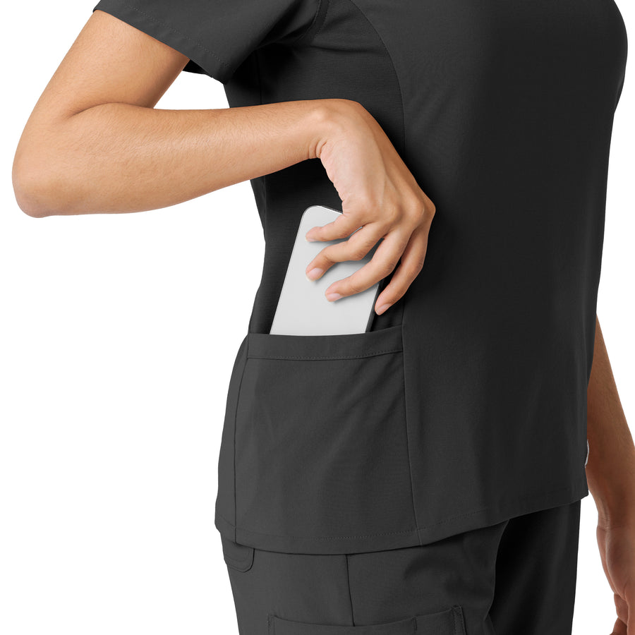 Force Cross-Flex Women's Knit Panel Scrub Top Black back detail