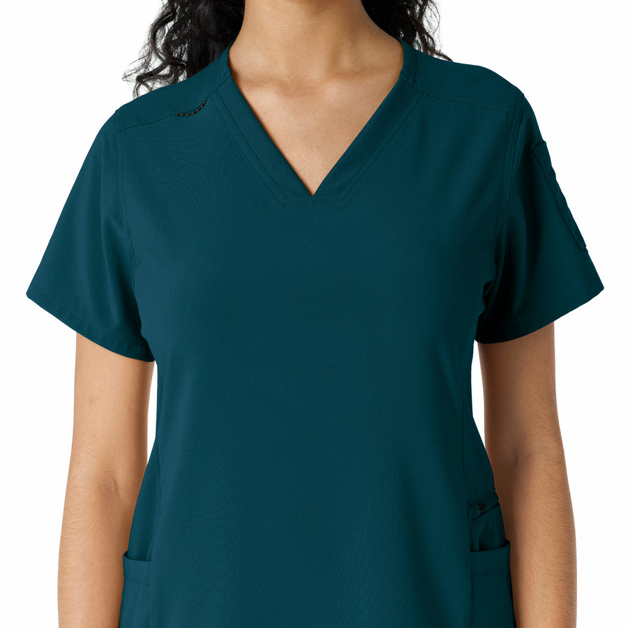 Force Cross-Flex Women's Knit Panel Scrub Top Caribbean front detail