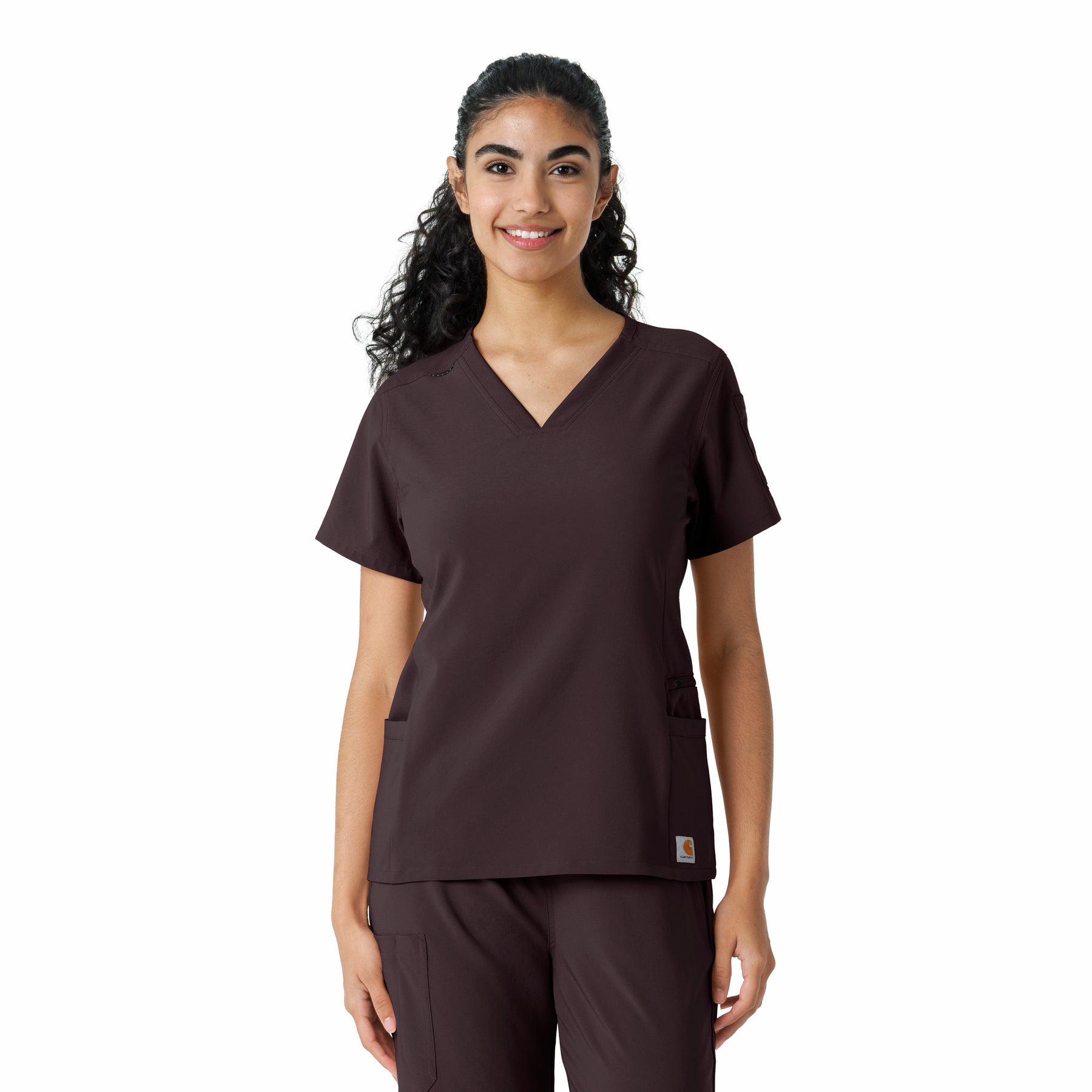 Force Cross-Flex Women's Knit Panel Scrub Top Dark Sepia
