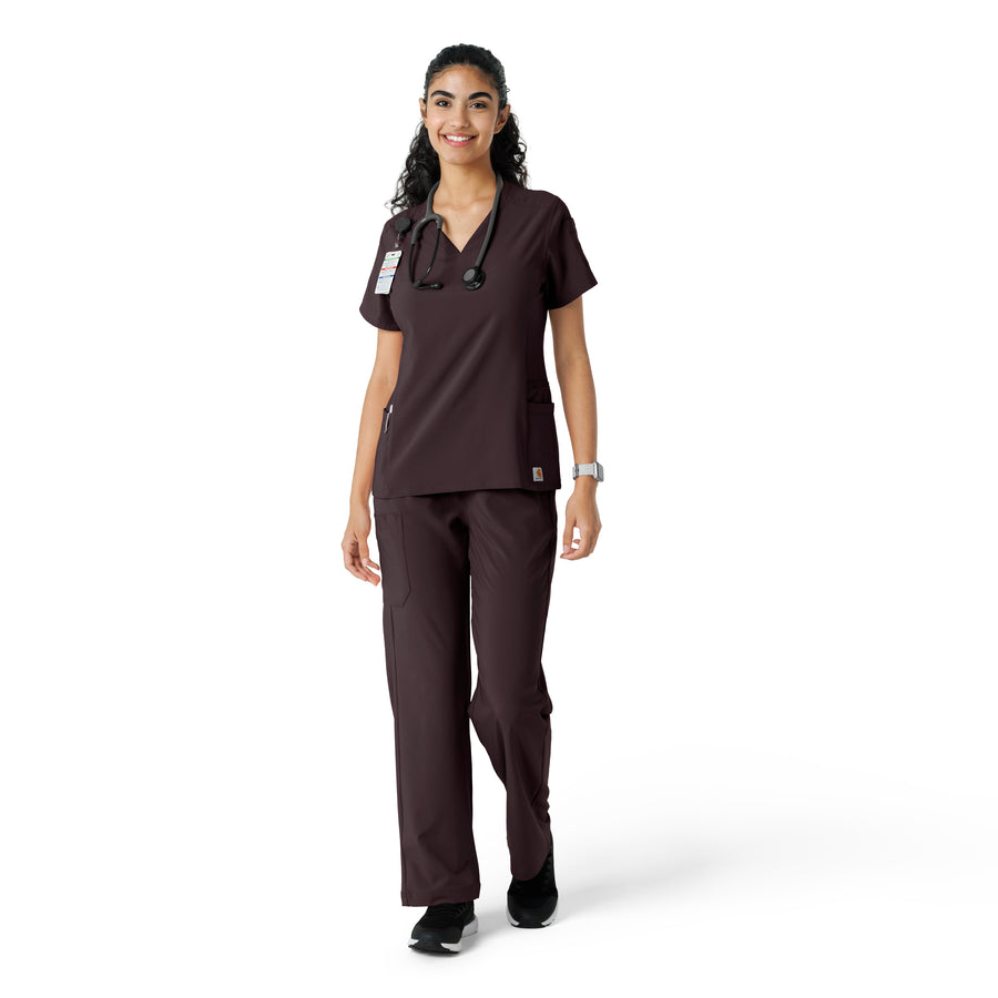 Force Cross-Flex Women's Knit Panel Scrub Top Dark Sepia full scrub set