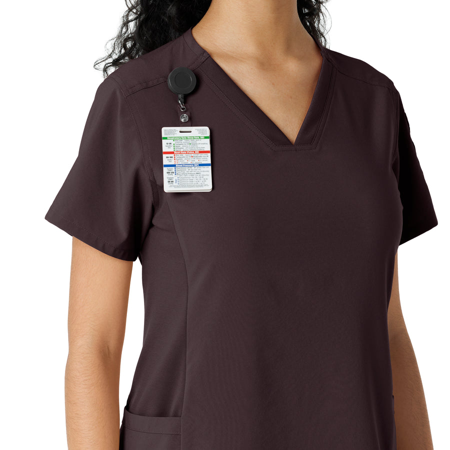 Force Cross-Flex Women's Knit Panel Scrub Top Dark Sepia side detail 1