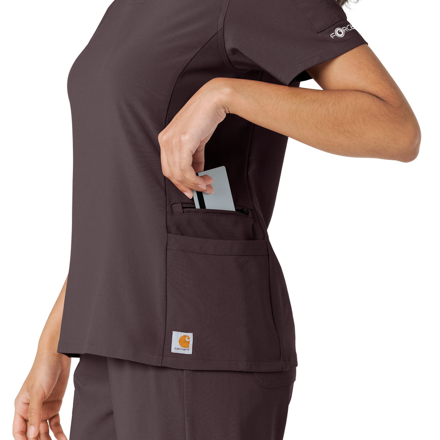Force Cross-Flex Women's Knit Panel Scrub Top Dark Sepia hemline detail