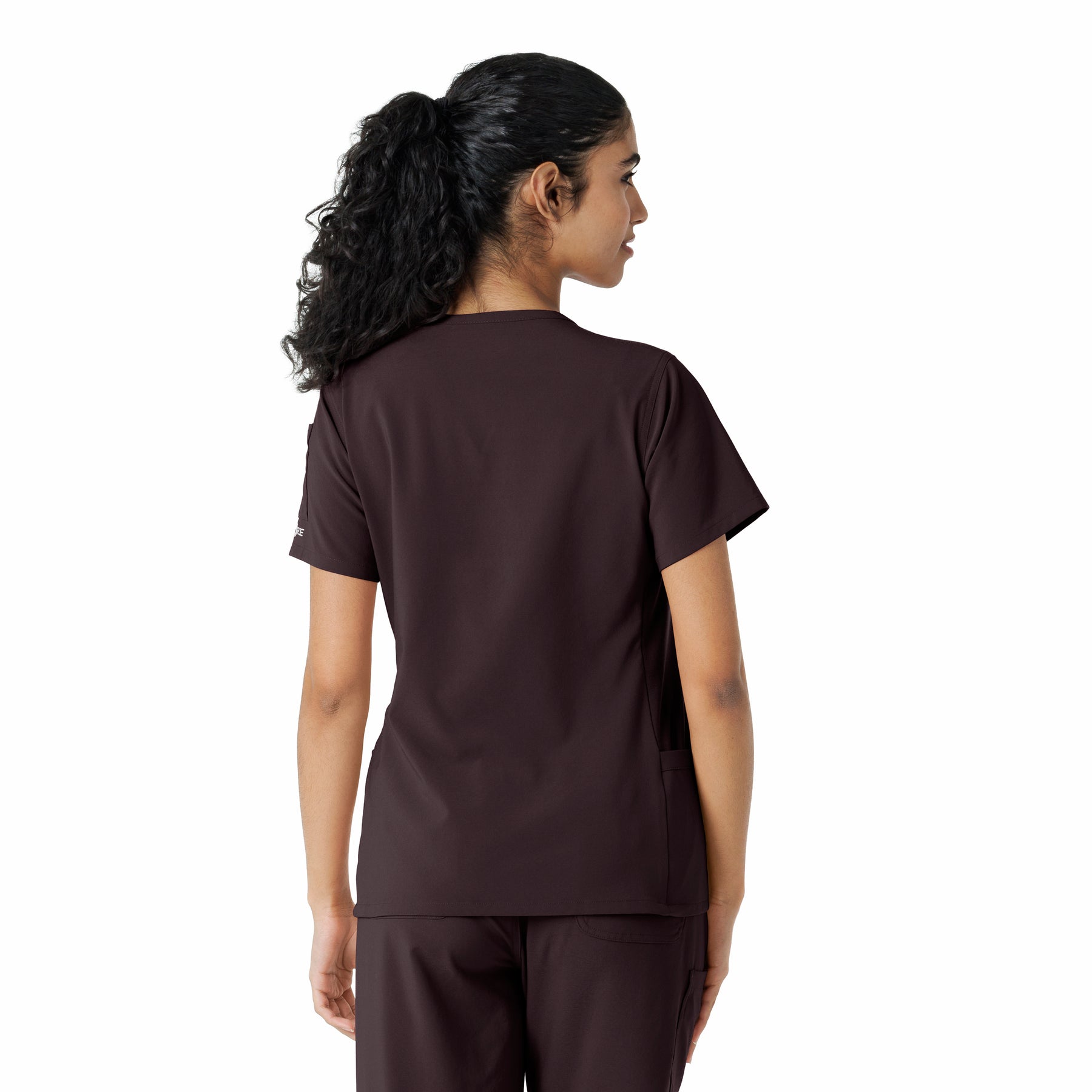 Force Cross-Flex Women's Knit Panel Scrub Top Dark Sepia back view