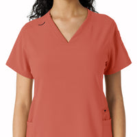 Force Cross-Flex Women's Knit Panel Scrub Top Dusty Cedar front detail