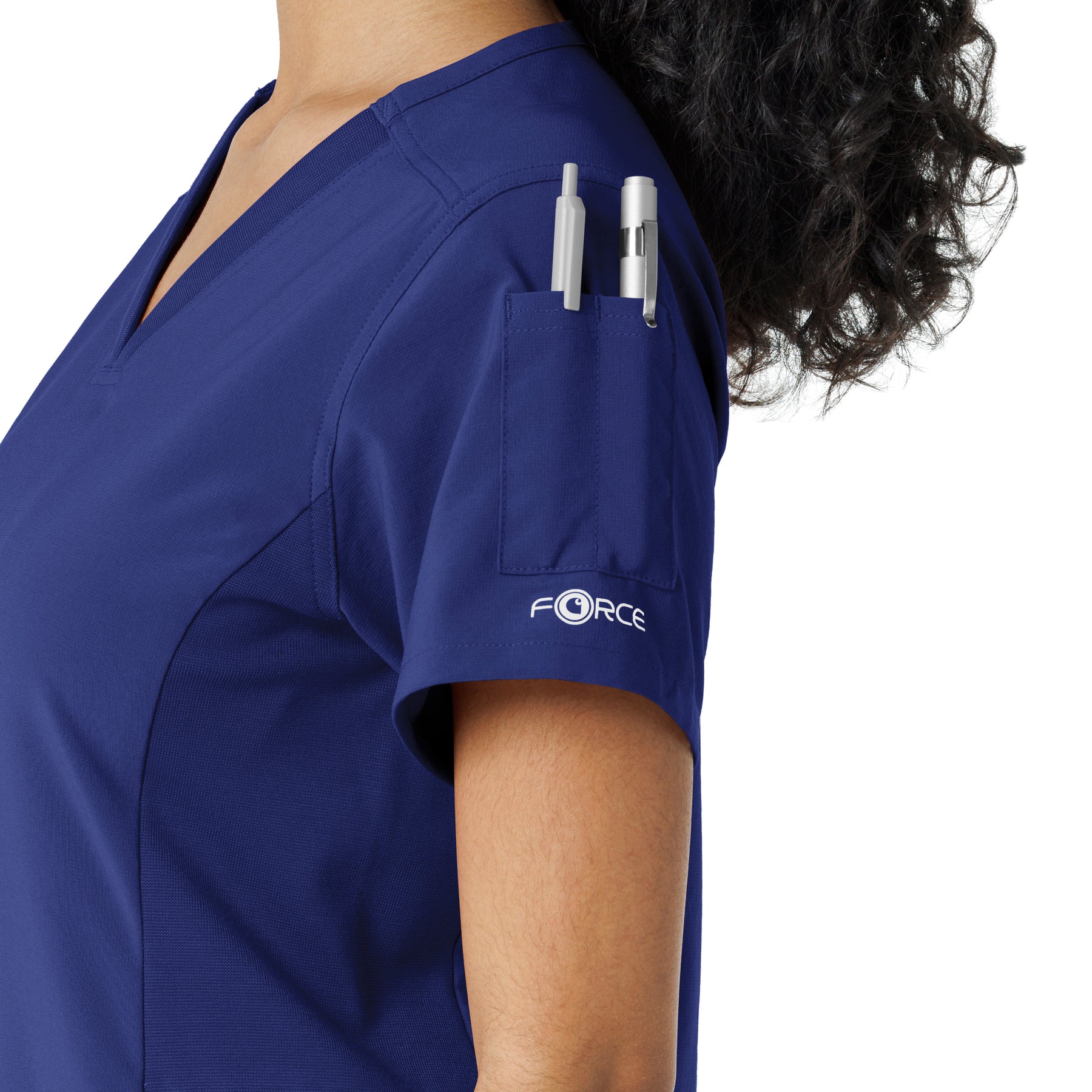 Force Cross-Flex Women's Knit Panel Scrub Top Galaxy Blue side detail 2