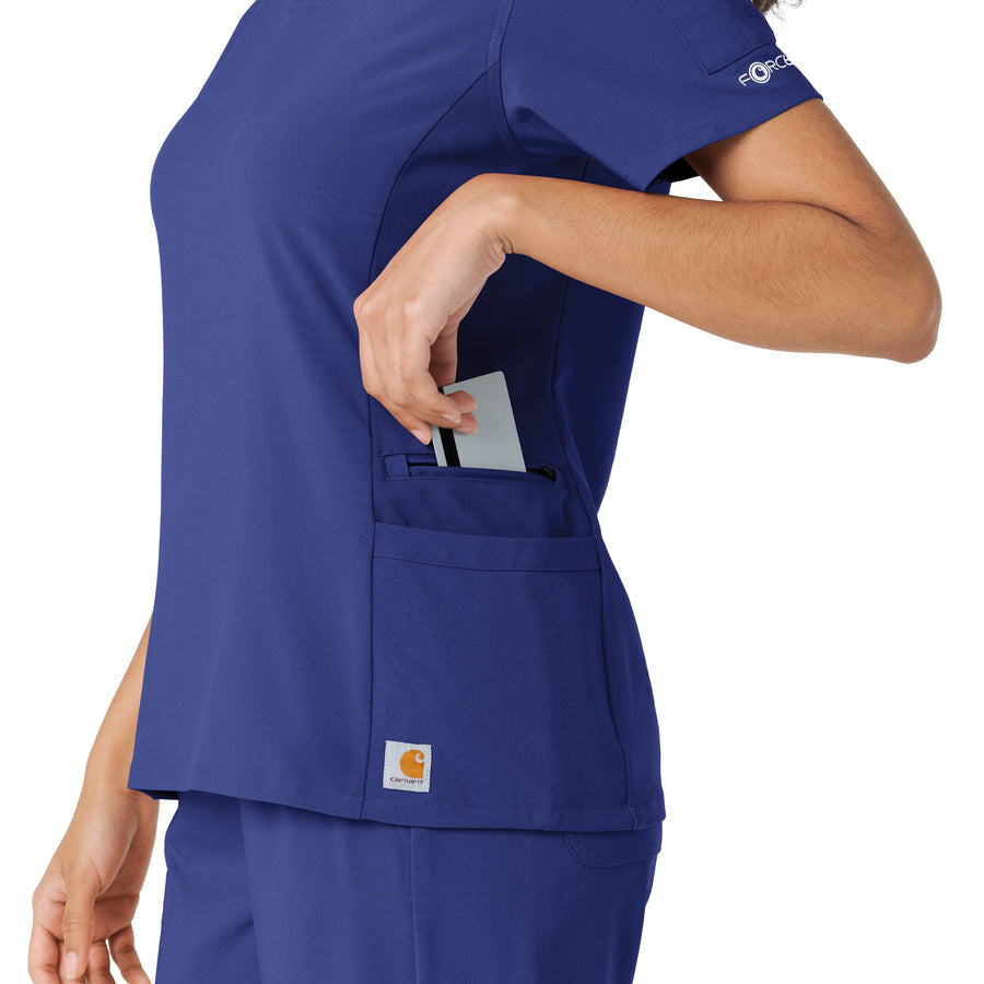 Force Cross-Flex Women's Knit Panel Scrub Top Galaxy Blue hemline detail