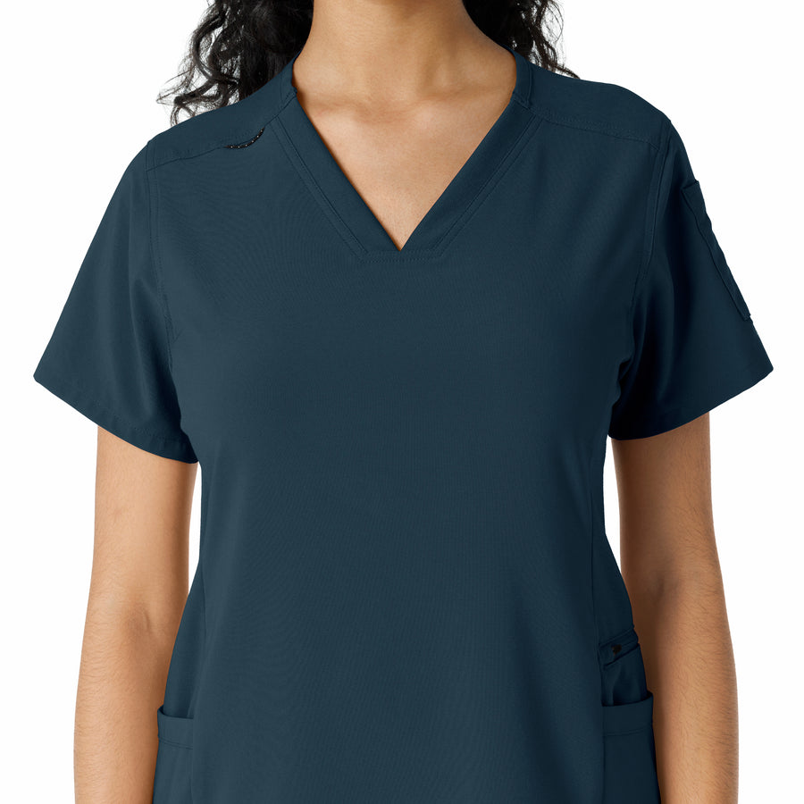 Force Cross-Flex Women's Knit Panel Scrub Top Navy front detail