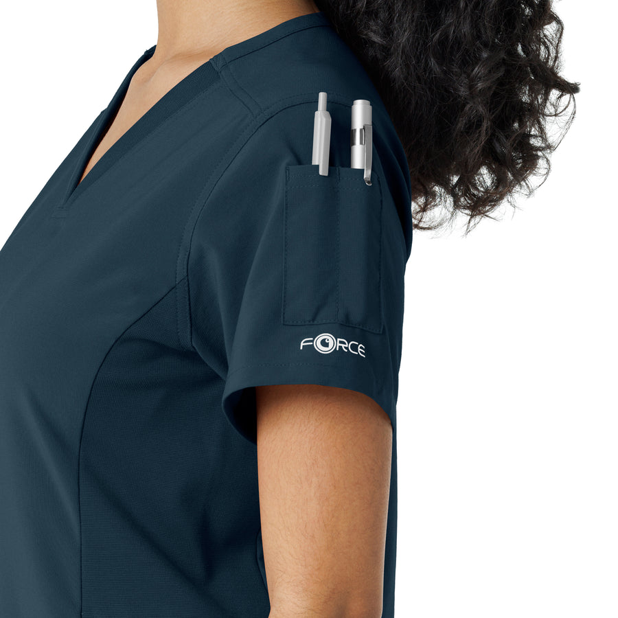 Force Cross-Flex Women's Knit Panel Scrub Top Navy side detail 2