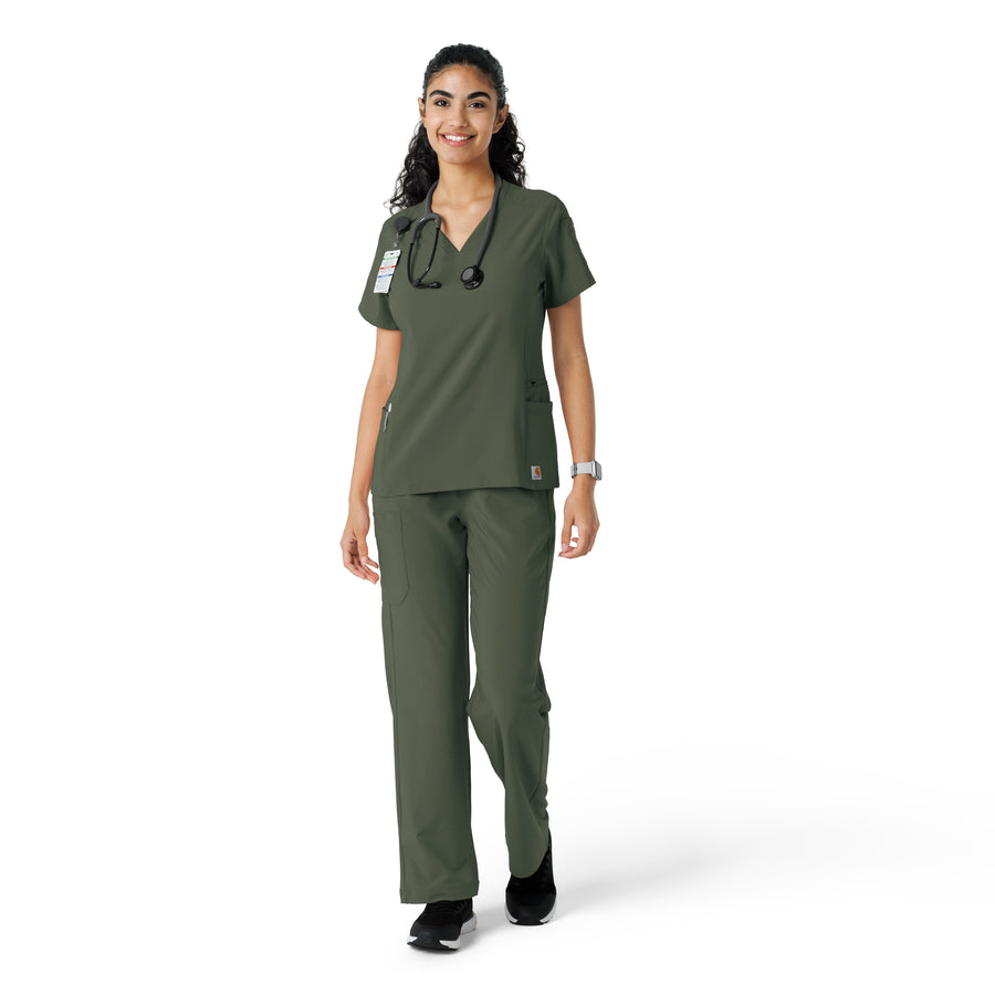 Force Cross-Flex Women's Knit Panel Scrub Top Olive full scrub set