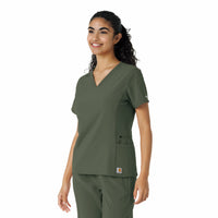 Force Cross-Flex Women's Knit Panel Scrub Top Olive side view