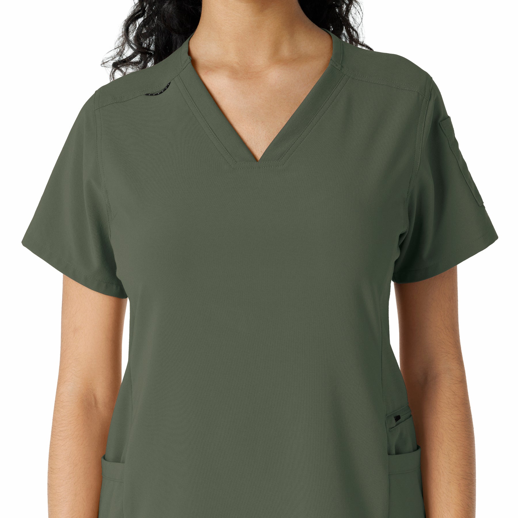 Force Cross-Flex Women's Knit Panel Scrub Top Olive front detail