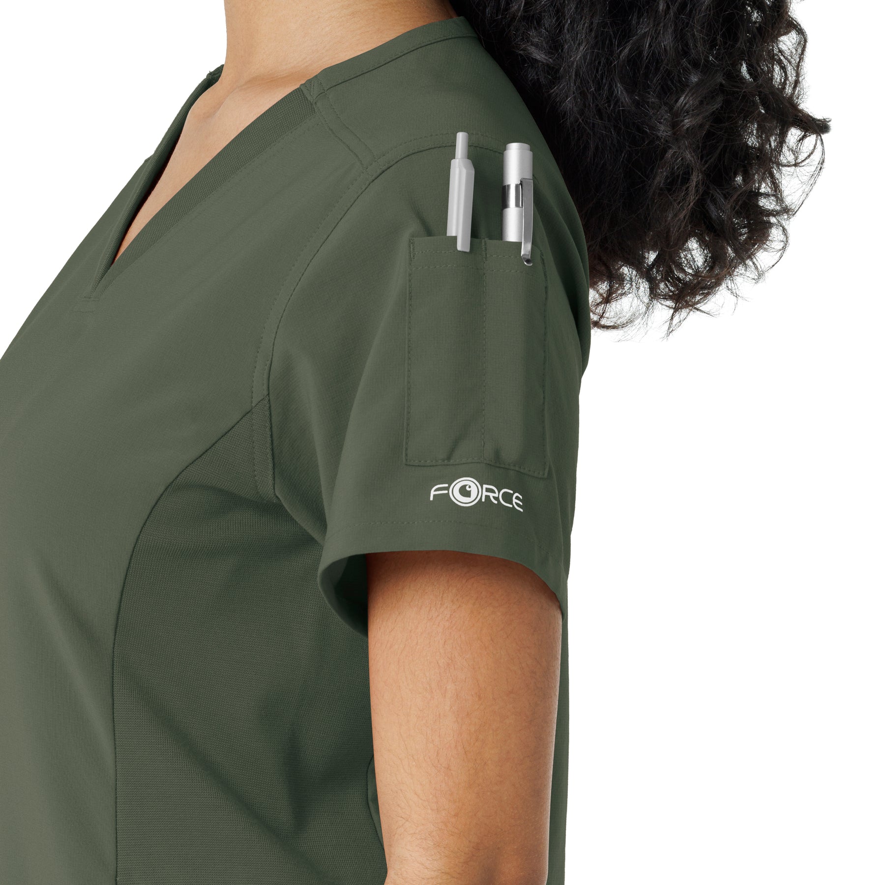 Force Cross-Flex Women's Knit Panel Scrub Top Olive side detail 2