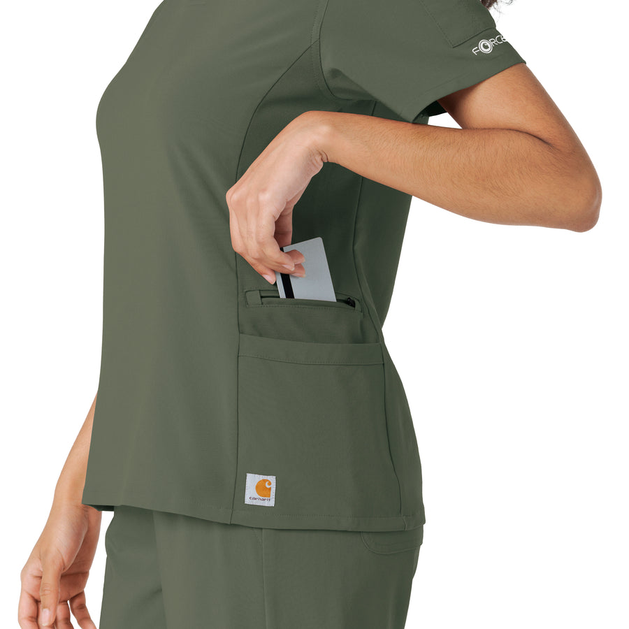 Force Cross-Flex Women's Knit Panel Scrub Top Olive hemline detail