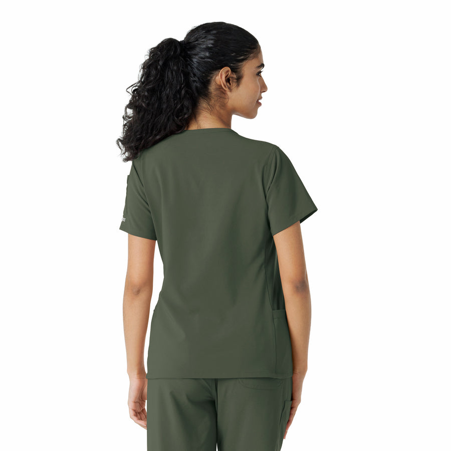 Force Cross-Flex Women's Knit Panel Scrub Top Olive back view