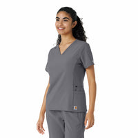 Force Cross-Flex Women's Knit Panel Scrub Top Pewter side view