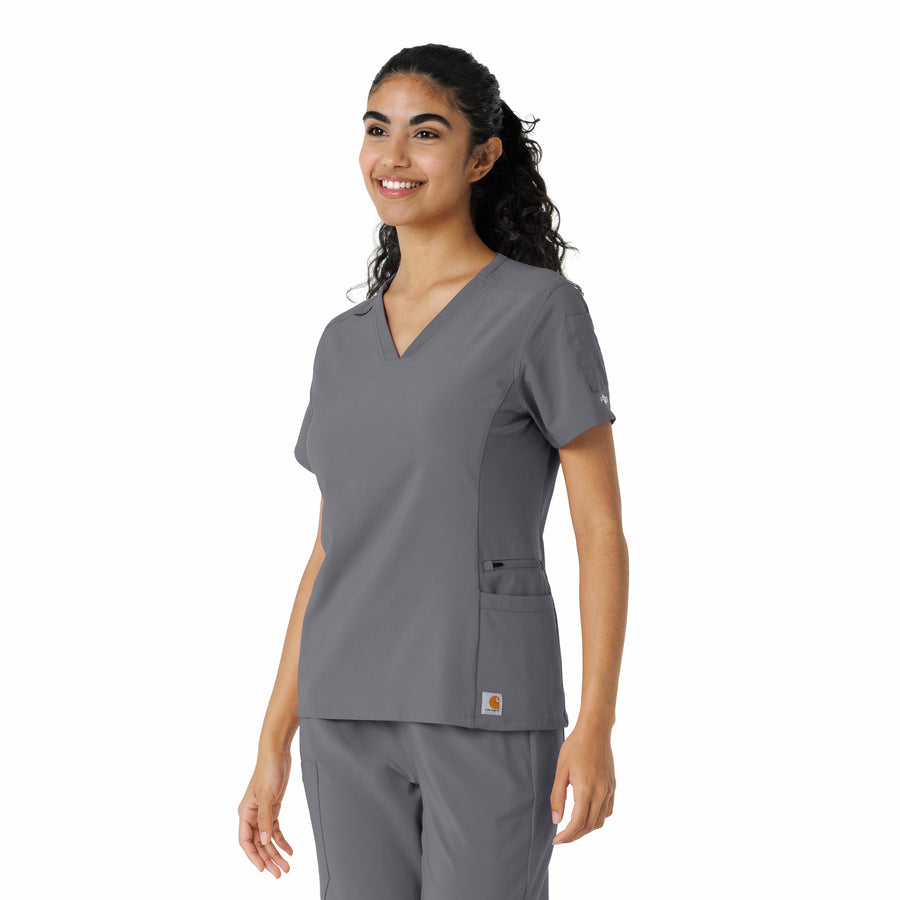 Force Cross-Flex Women's Knit Panel Scrub Top Pewter side view