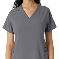 Force Cross-Flex Women's Knit Panel Scrub Top Pewter front detail