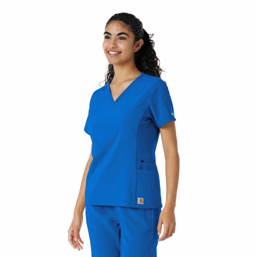 Force Cross-Flex Women's Knit Panel Scrub Top Royal side view