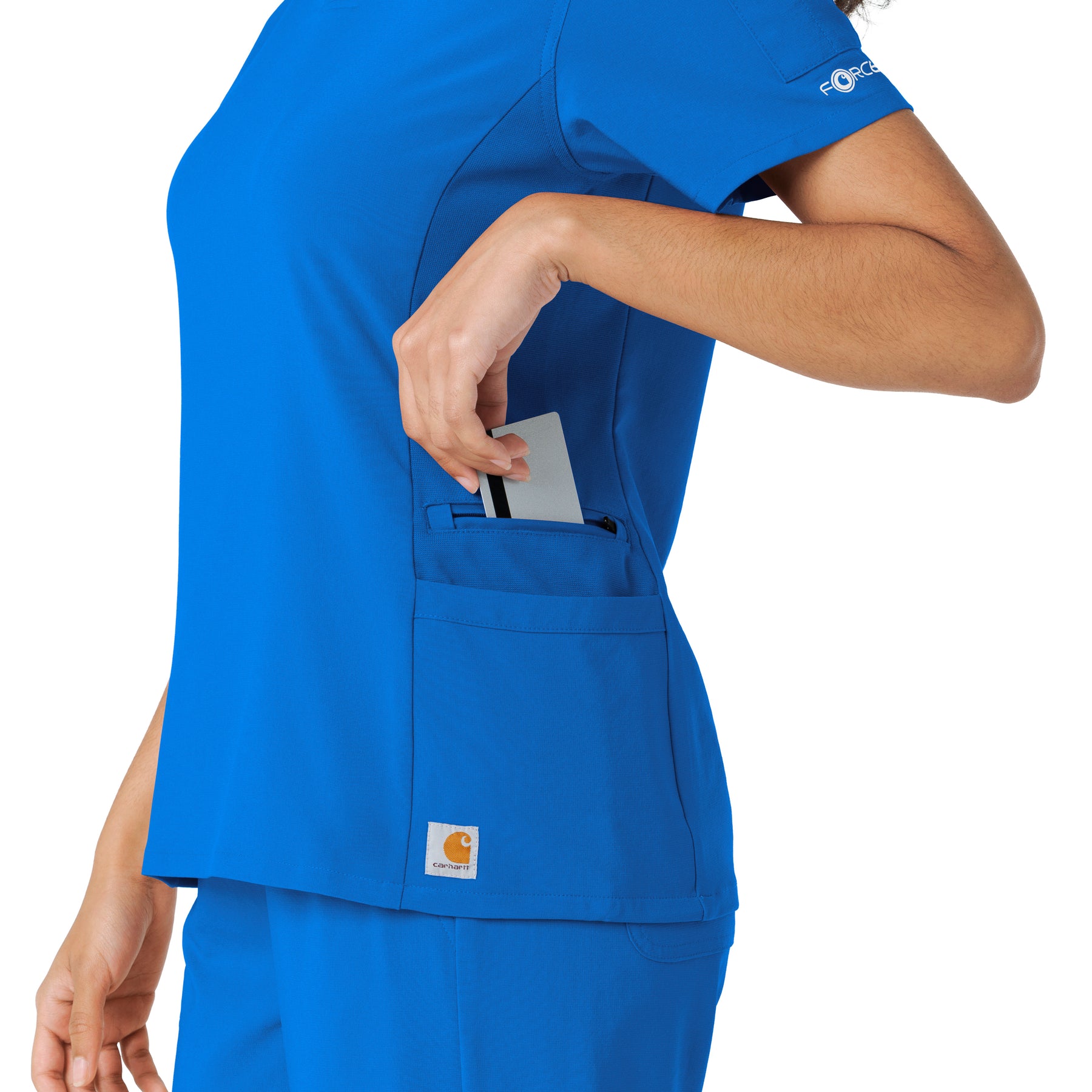 Force Cross-Flex Women's Knit Panel Scrub Top Royal hemline detail