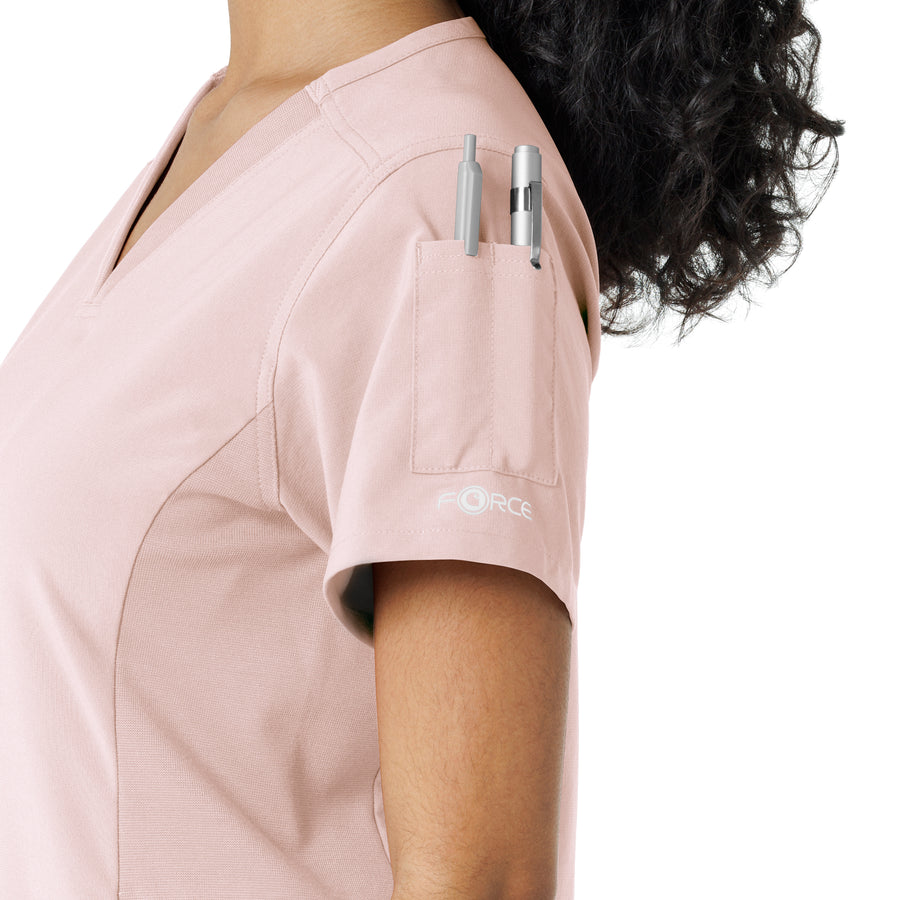 Force Cross-Flex Women's Knit Panel Scrub Top Soft Rose side detail 2