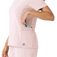Force Cross-Flex Women's Knit Panel Scrub Top Soft Rose hemline detail