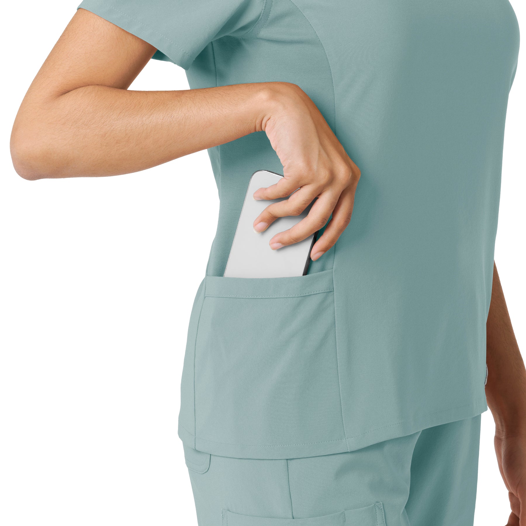 Force Cross-Flex Women's Knit Panel Scrub Top Summer Blue back detail