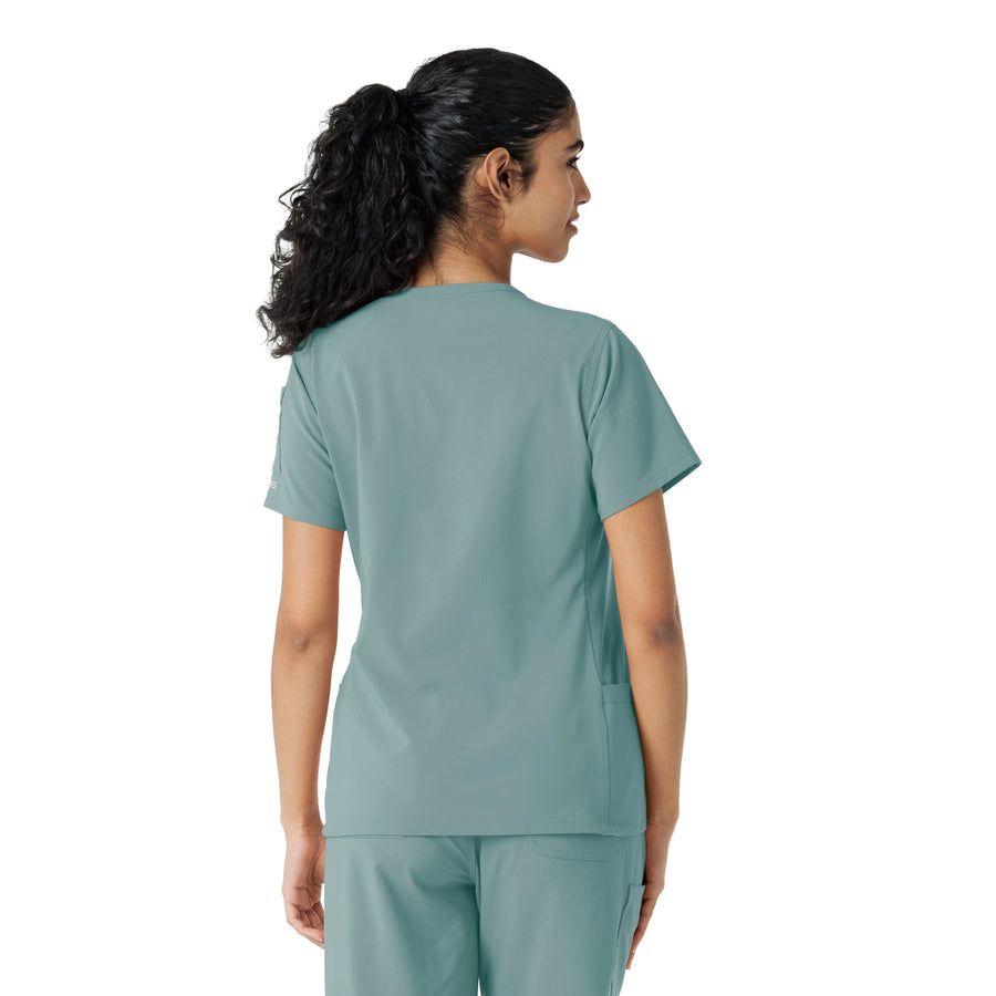 Force Cross-Flex Women's Knit Panel Scrub Top Summer Blue back view