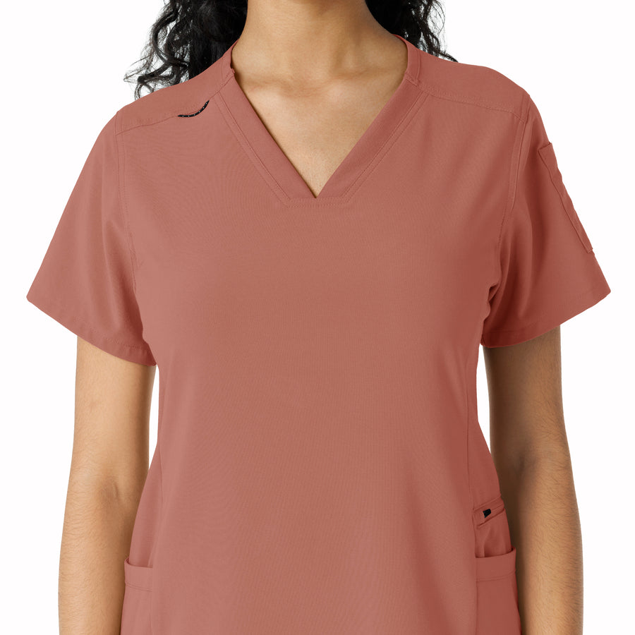 Force Cross-Flex Women's Knit Panel Scrub Top Wildrose front detail
