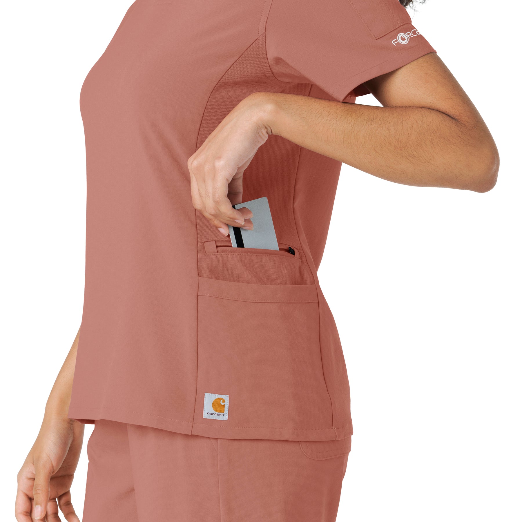 Force Cross-Flex Women's Knit Panel Scrub Top Wildrose hemline detail