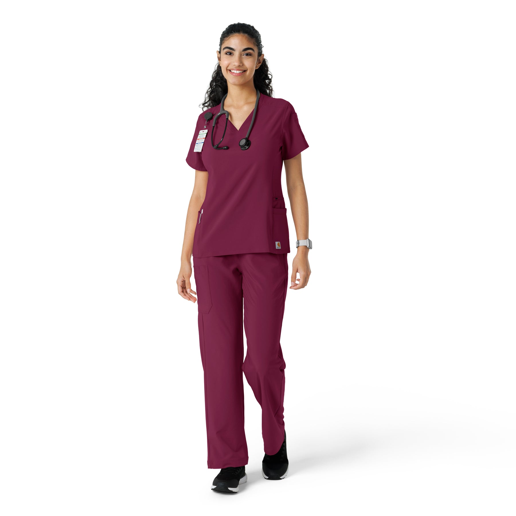 Force Cross-Flex Women's Knit Panel Scrub Top Wine full scrub set