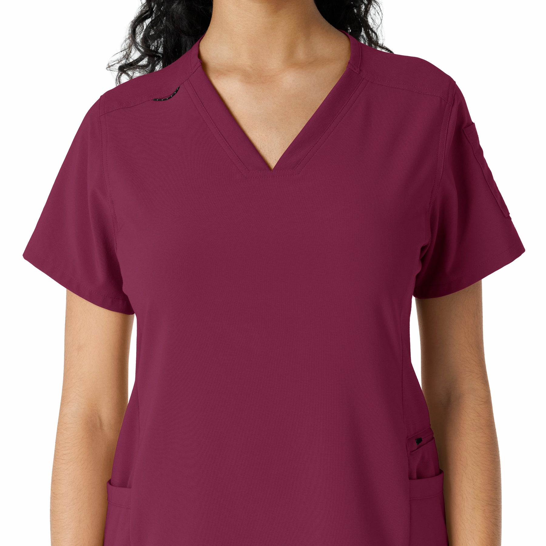 Force Cross-Flex Women's Knit Panel Scrub Top Wine front detail
