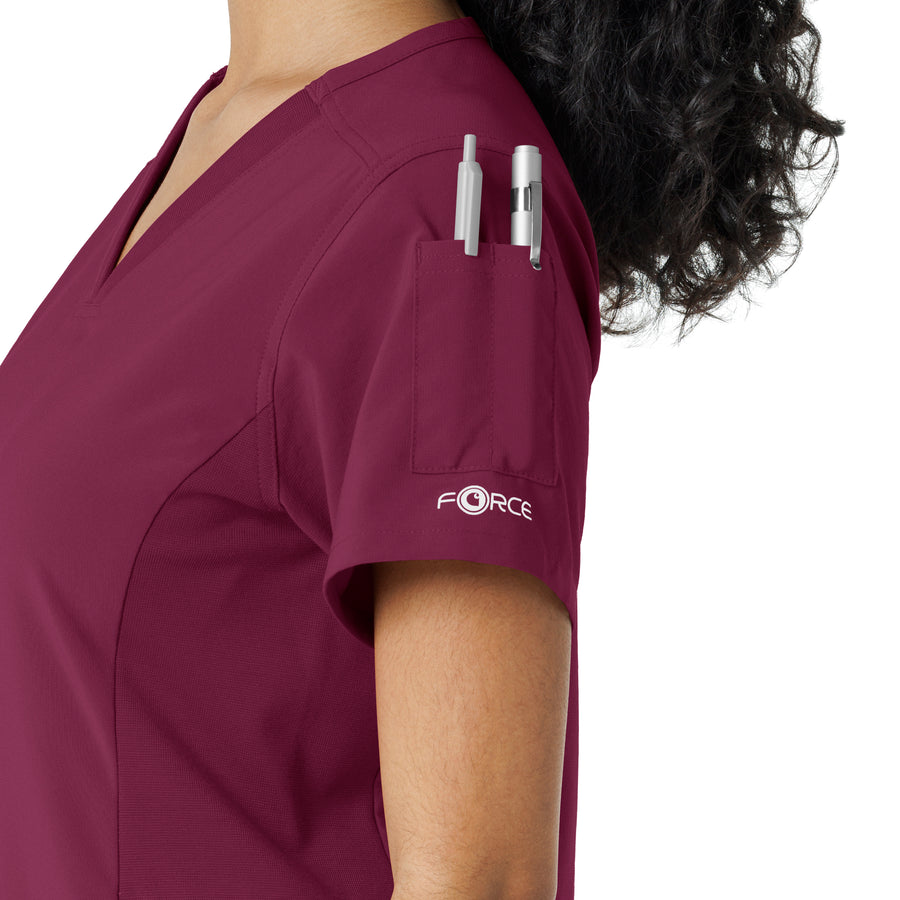 Force Cross-Flex Women's Knit Panel Scrub Top Wine side detail 2