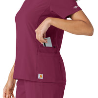 Force Cross-Flex Women's Knit Panel Scrub Top Wine hemline detail