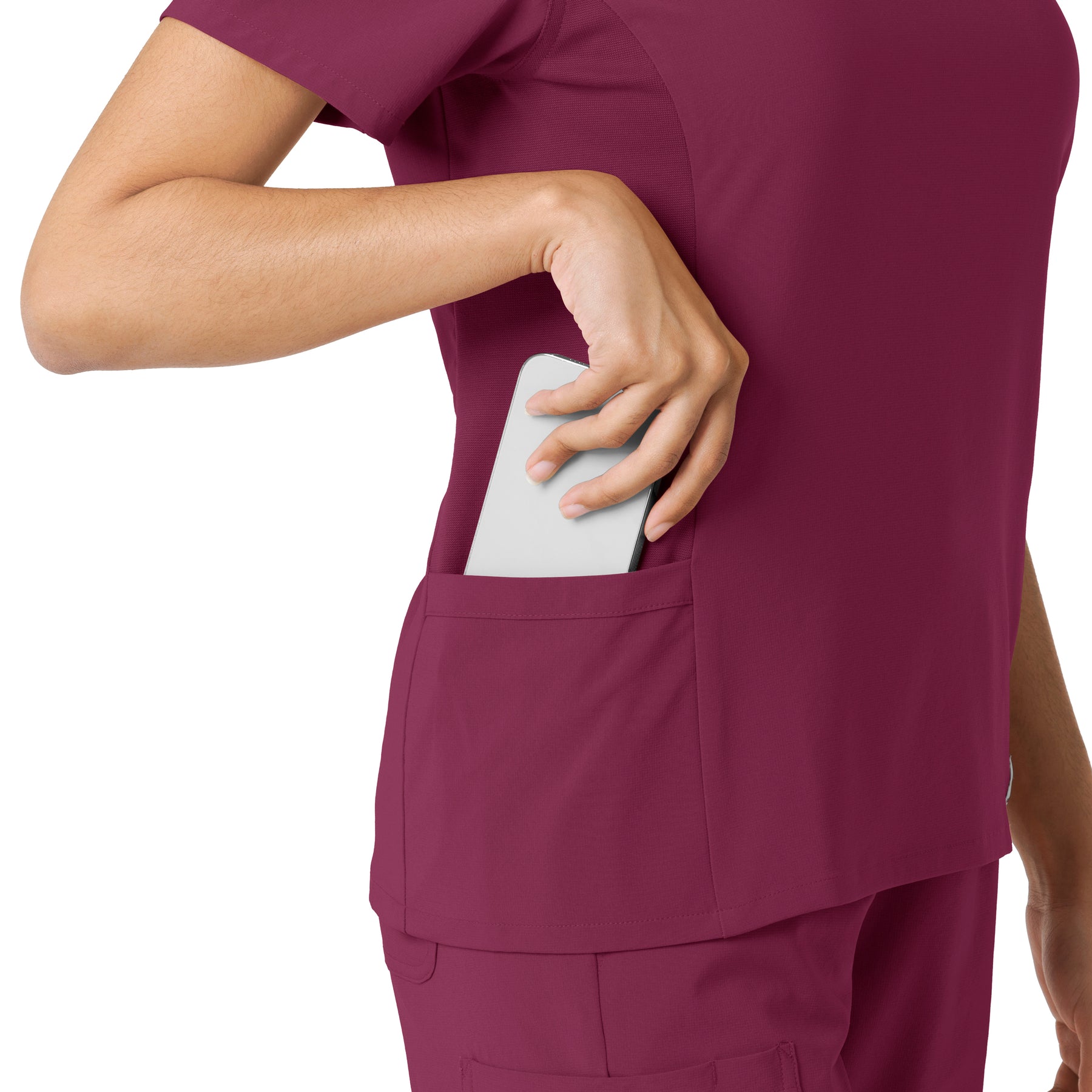 Force Cross-Flex Women's Knit Panel Scrub Top Wine back detail