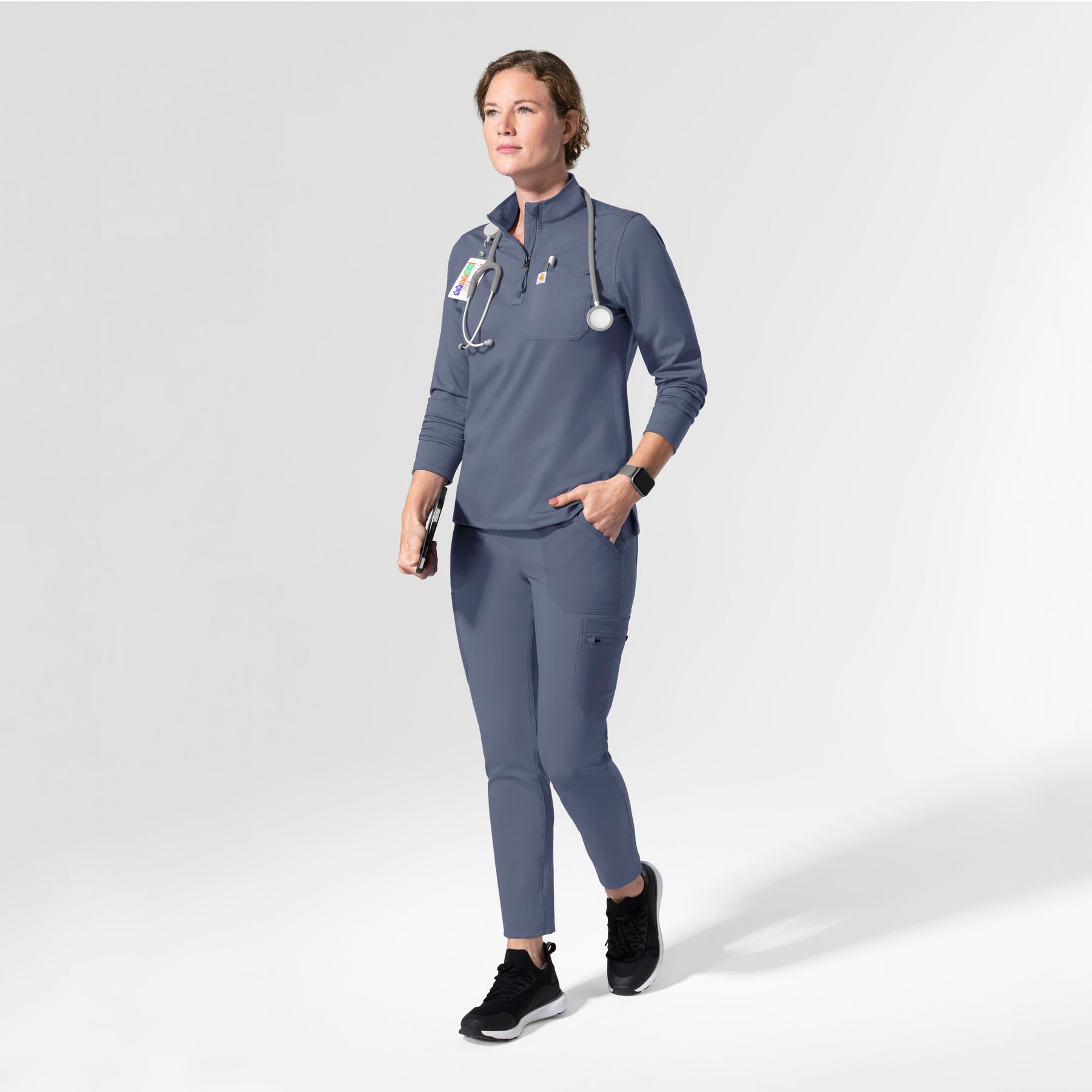 Carhartt Cross-Flex Knit Women's Long Sleeve Quarter Zip Scrub Top - Approaching Storm