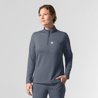 Cross-Flex Knits Knit Women's Long Sleeve Quarter Zip Scrub Top Approaching Storm side view