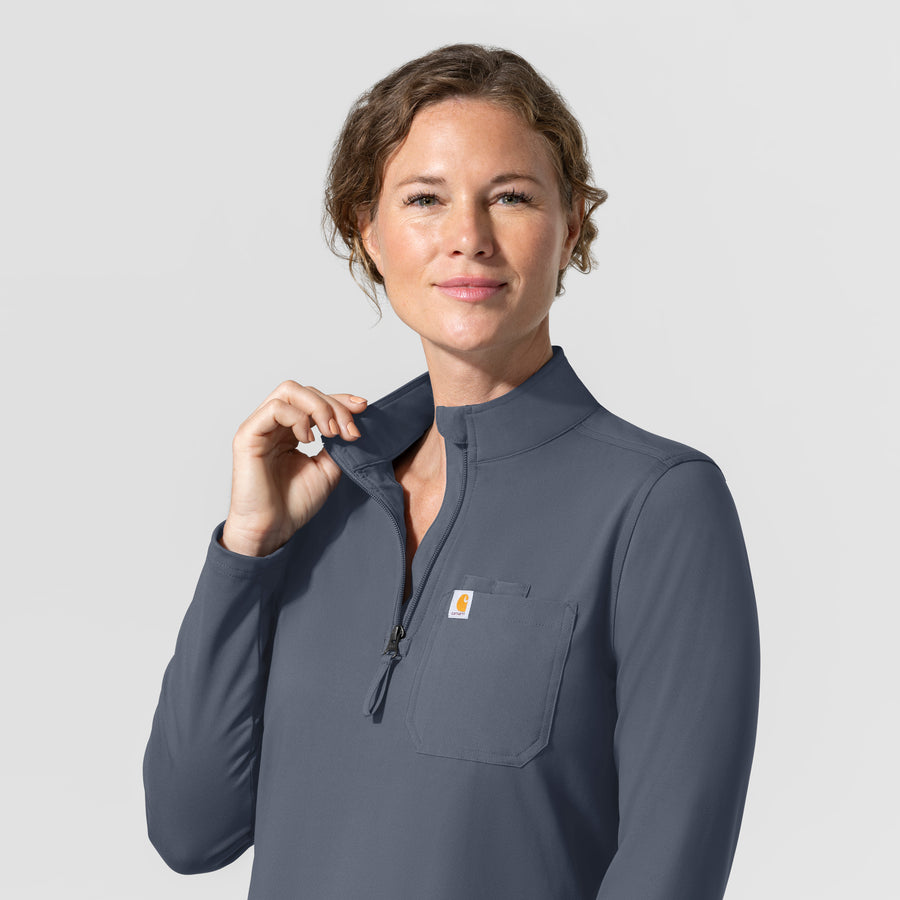 Cross-Flex Knits Knit Women's Long Sleeve Quarter Zip Scrub Top Approaching Storm front detail