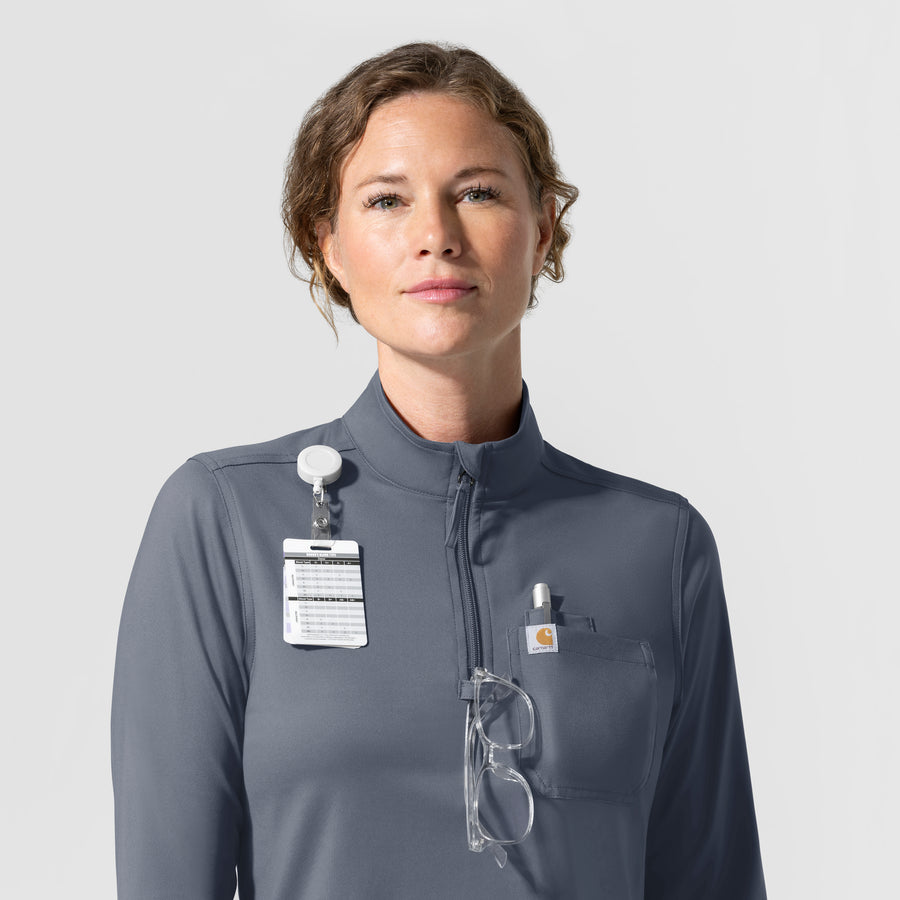 Cross-Flex Knits Knit Women's Long Sleeve Quarter Zip Scrub Top Approaching Storm side detail 1