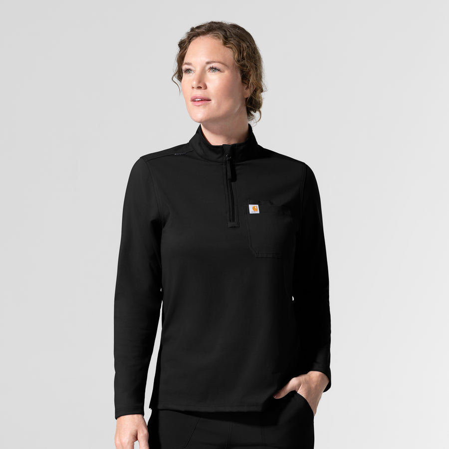 Carhartt Cross-Flex Knit Women's Long Sleeve Quarter Zip Scrub Top - Black
