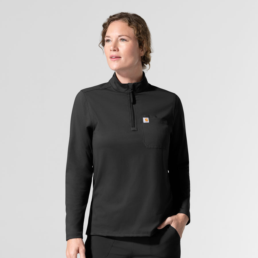 Cross-Flex Knits Knit Women's Long Sleeve Quarter Zip Scrub Top Black
