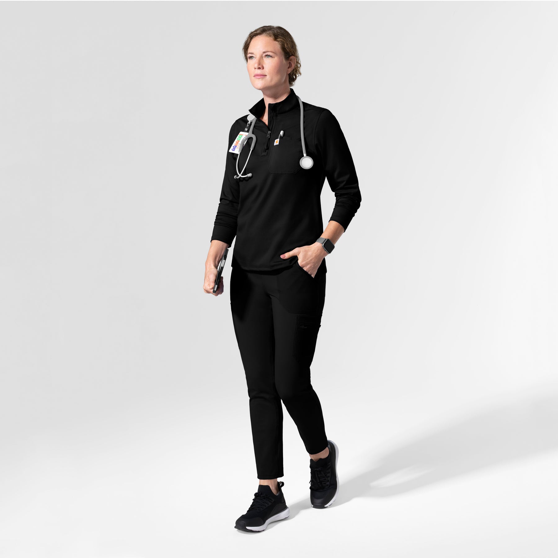 Carhartt Cross-Flex Knit Women's Long Sleeve Quarter Zip Scrub Top - Black