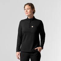 Cross-Flex Knits Knit Women's Long Sleeve Quarter Zip Scrub Top Black side view