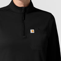 Cross-Flex Knits Knit Women's Long Sleeve Quarter Zip Scrub Top Black side detail 2