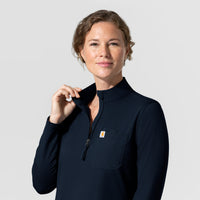 Cross-Flex Knits Knit Women's Long Sleeve Quarter Zip Scrub Top Navy front detail