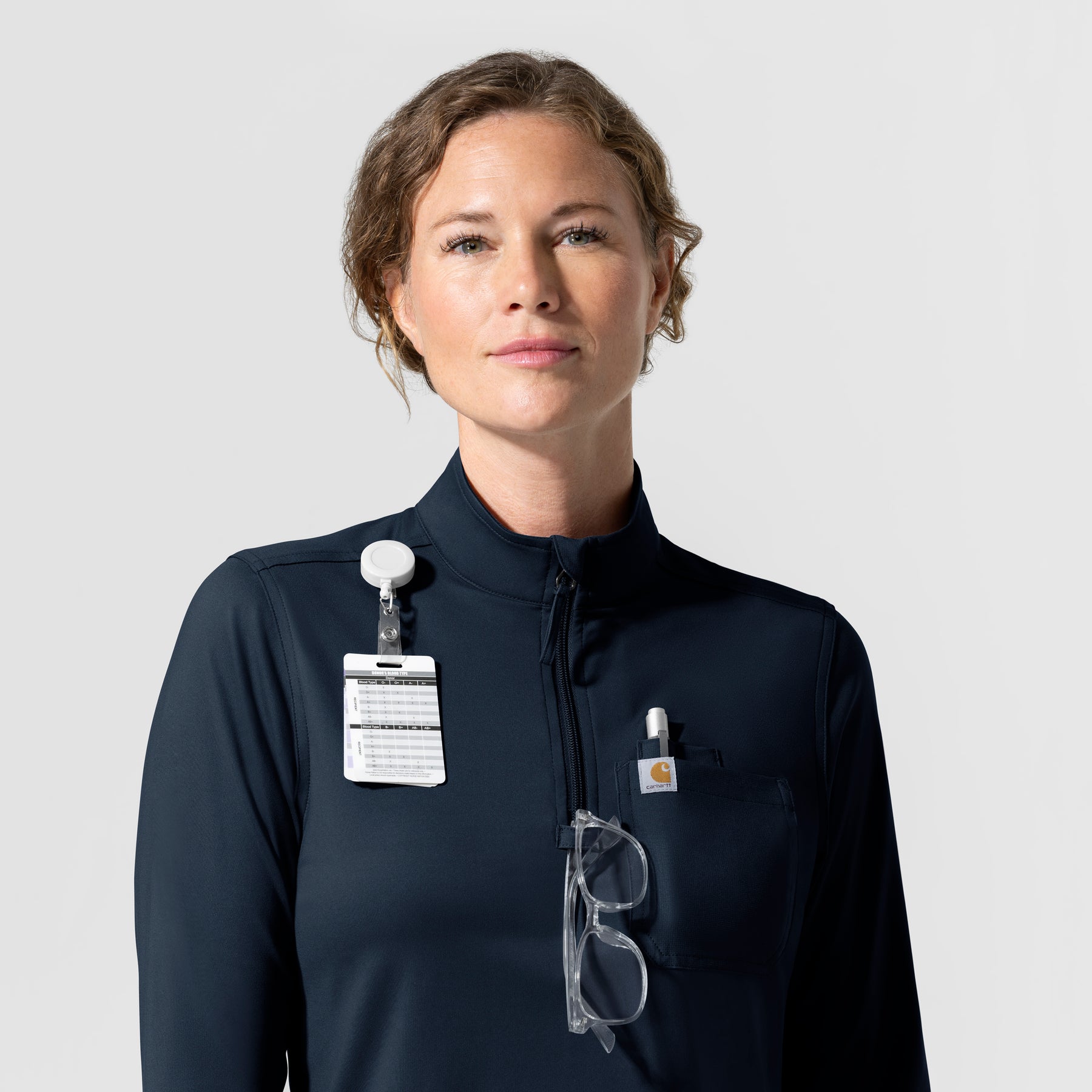 Cross-Flex Knits Knit Women's Long Sleeve Quarter Zip Scrub Top Navy side detail 1