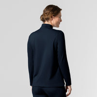 Cross-Flex Knits Knit Women's Long Sleeve Quarter Zip Scrub Top Navy back view