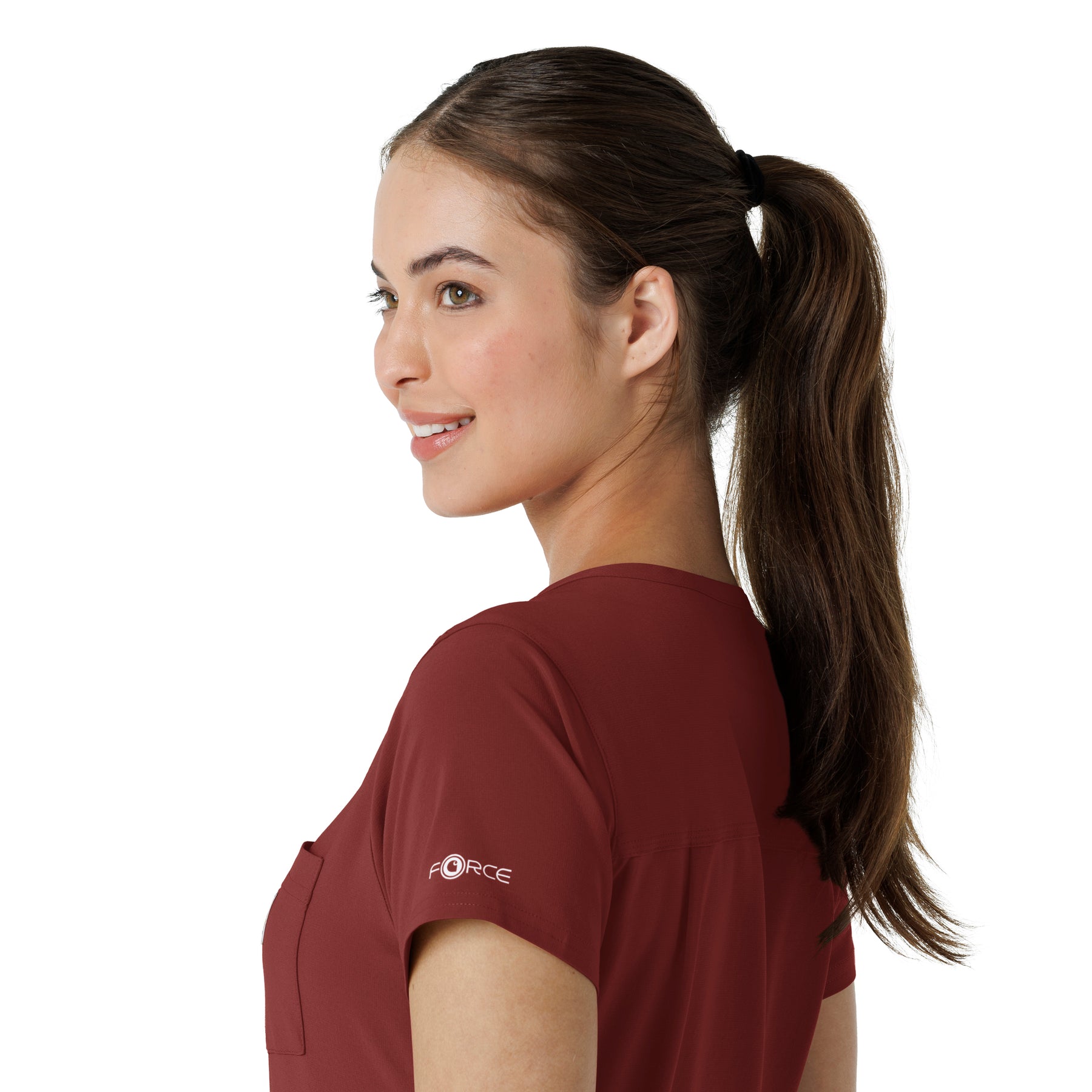 Force Cross-Flex Women's Tuck-In Scrub Top Amber Terrain back detail