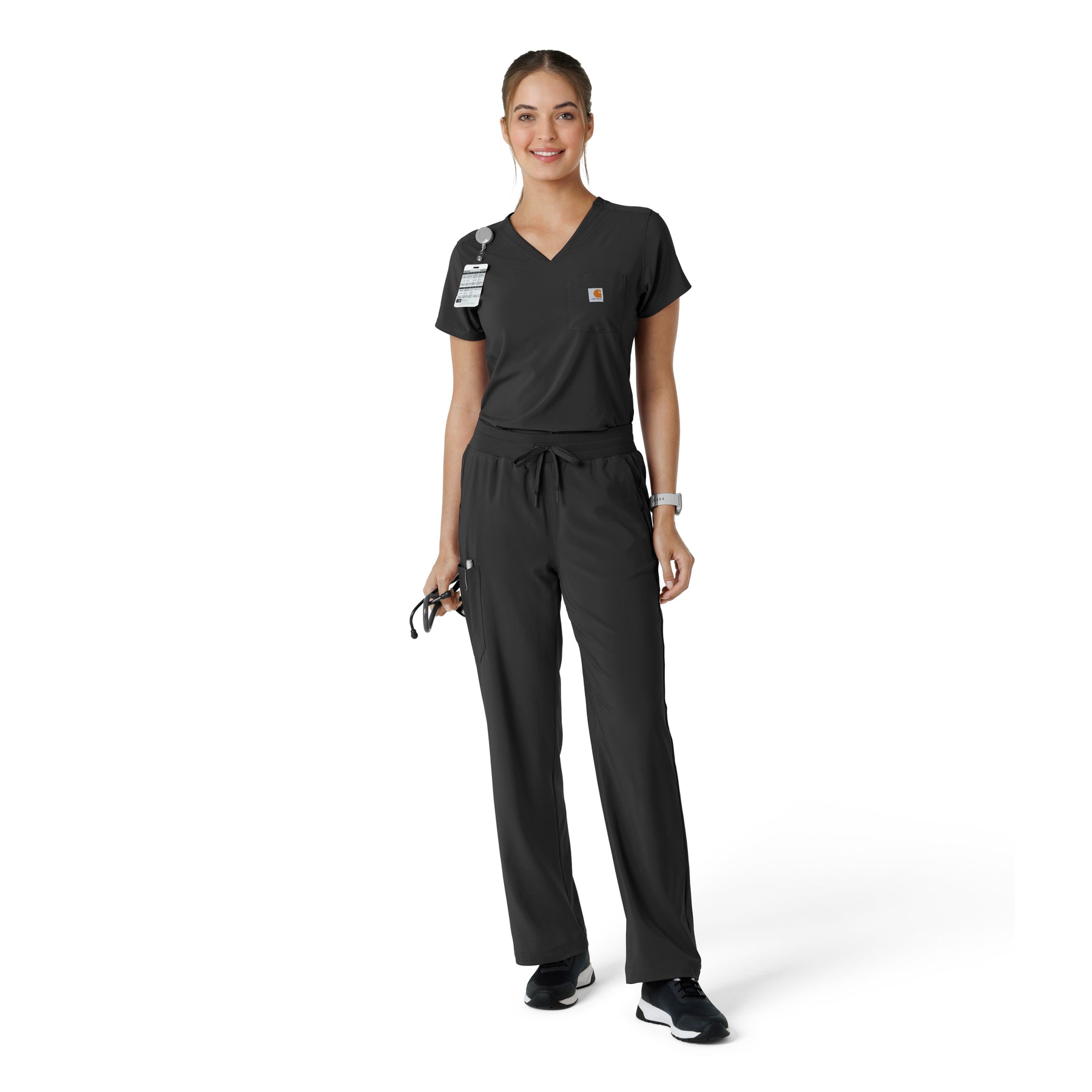 Force Cross-Flex Women's Tuck-In Scrub Top Black full scrub set